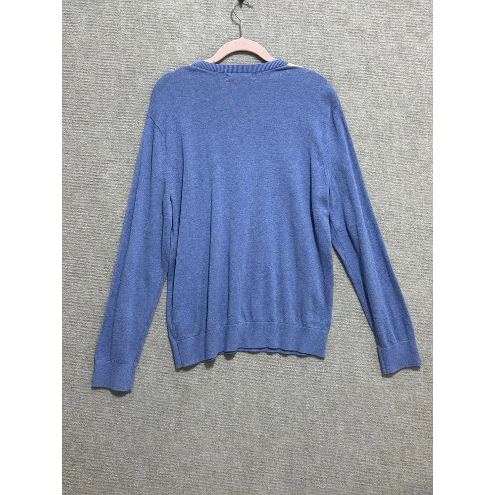 Banana Republic Sweater Mens Large Blue‎ Argyle V Neck Pullover Classic Cotton